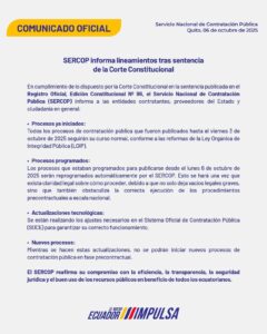 SERCOP informa lineamientos tras sentencia de la Corte Constitucional.